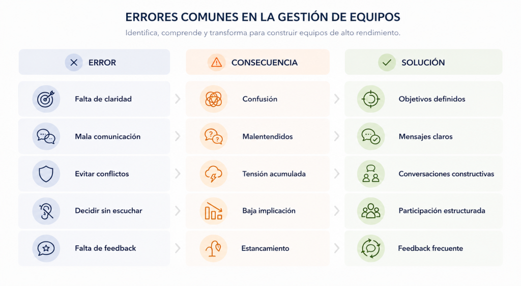 Errores comunes en la gestión de equipos, sus consecuencias y cómo solucionarlos