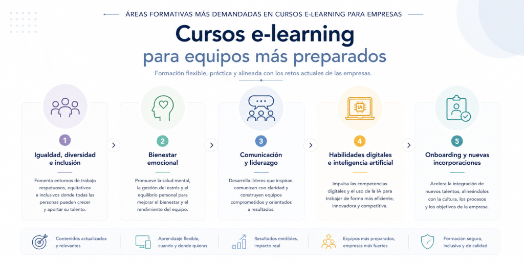 Cursos e-learning para empresas y áreas formativas más demandadas